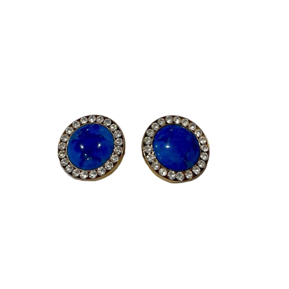 Vintage costume lapis and rhinestone earrings. EUC